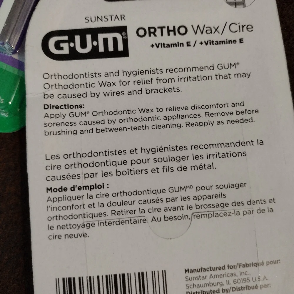 G•U•M (Sunstar) Pre-Cut Orthodontic Ortho Wax W/Vitamin E Lot= 4 Sealed Package